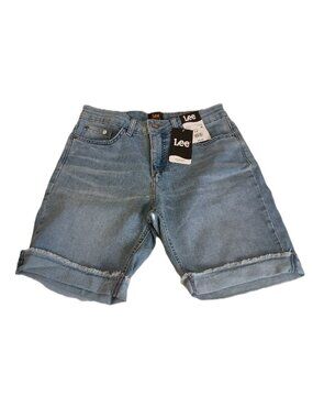 Lee Bermuda Mid-Rise Shorts Light Blue Frayed Hem NWT Women’s 8